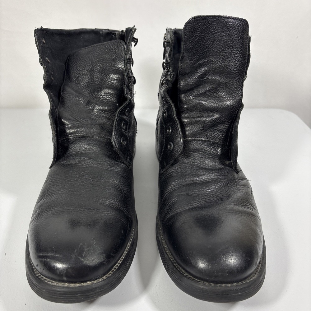 VTG Y2K GBX 091371 Black Leather Moto Combat Boots Men's 10.5 M NO LACE